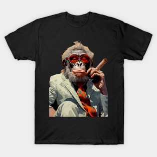 Cigar Smoking Orangutan: Sophisticated Orangutan Charm on a dark (Knocked Out) background T-Shirt